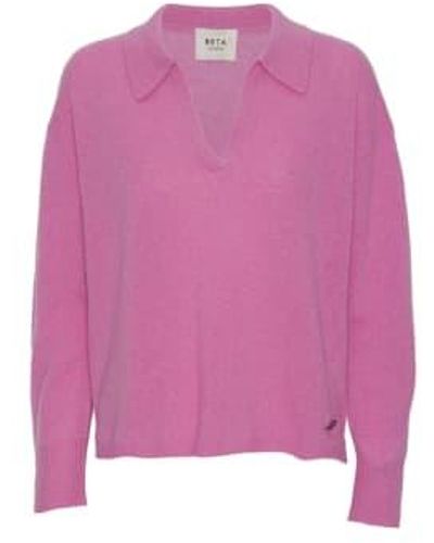 BETA STUDIOS Violet Greta Cashmere Polo Sweater Medium - Pink