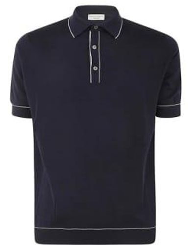 FILIPPO DE LAURENTIIS Blue Knitted Polo Shirt With Trim In Superlight Cotton