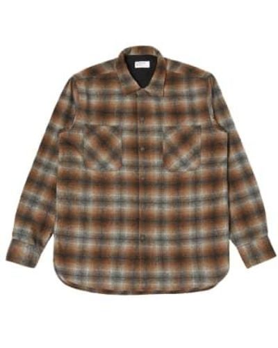 Universal Works Recycled Work Shirt Brown Check - Marrone