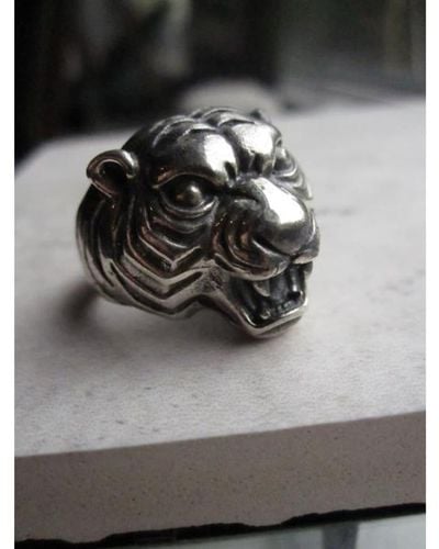 silver jewellery 925 Silver Tiger Ring - Nero