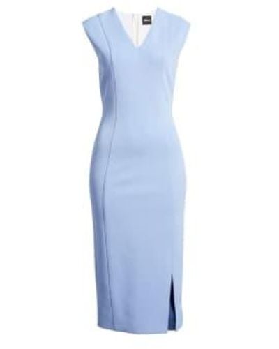 BOSS Dukeva 1 Fitted Back Zip Scuba Midi Dress Size: 12, Col: - Blue