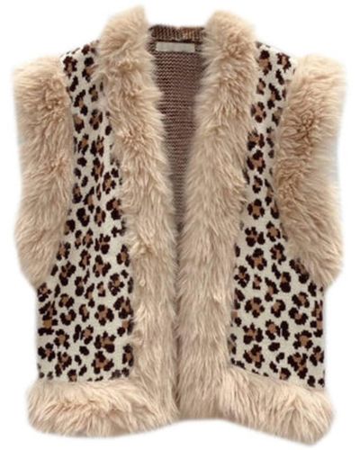 By Clara Elea Knitted Leopard Gilet - Natural