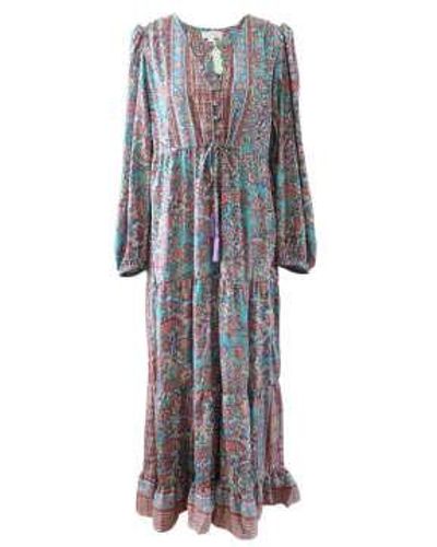 Powell Craft Demi And Blue Floral Paisley Maxi Dress - Grigio