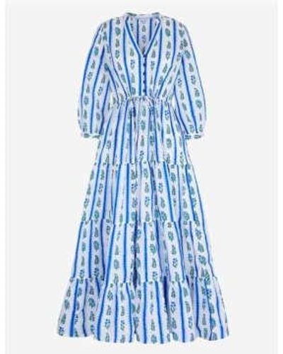 Pink City Prints Maria Dress Indigo Stripe Xs - Blue