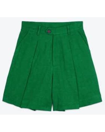 Lowie Linen Viscose Emerald Pleat Shorts S - Green