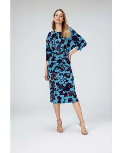 Diane von Furstenberg Chrisey China Vine Ruched Detail Midi Dress Size M - Blue