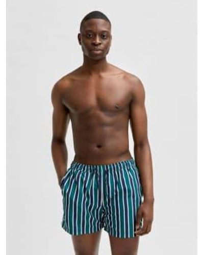 SELECTED Pantalones cortos baño rayas hombres seleccionados - Azul