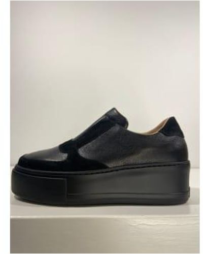 DONNA LEI Leather And Suede Platform Trainers - Nero