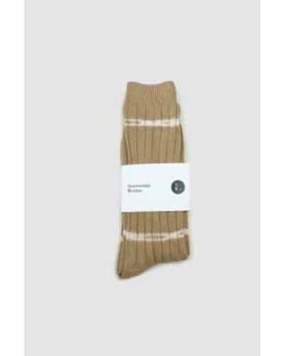 Universal Works Tie Dye Socks Dark Sand Knit - White