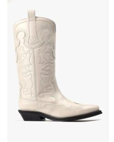 Ganni Mid Shaft Embroidered Western Boot 36 - Natural