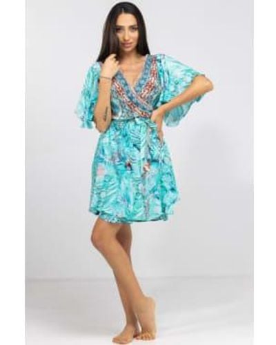 Inoa Gaia Coast Print Clothing Wrap Turquoise Short Dress - Blue
