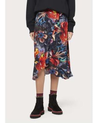 Paul Smith Schwimmender Winter hawaiianischer Druck Faux Wrap Midi Rock - Blau