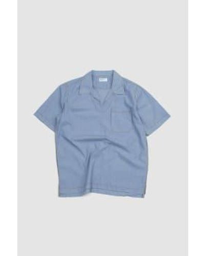 Universal Works Camisa superior marina/poplin blanco stripe - Azul