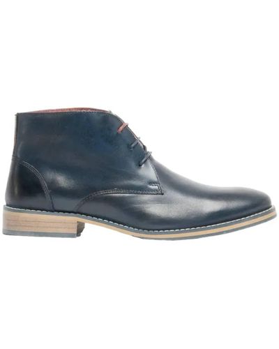 Front Logan Leather Chukka Boots Navy 10 - Blue