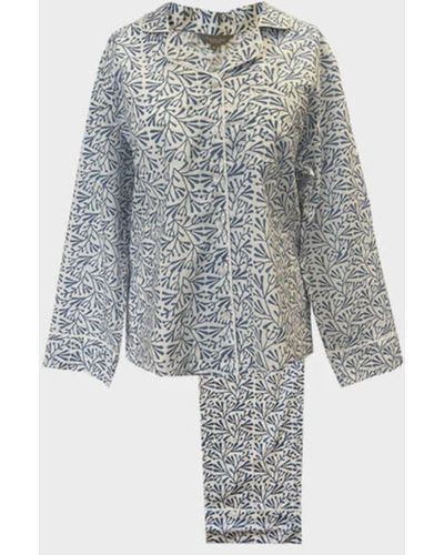 Lime Tree Design Cotton Block Print Pyjamas - Grey