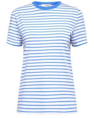 SELECTED | Striped Bio-Baumwoll-T-Shirt - Blau