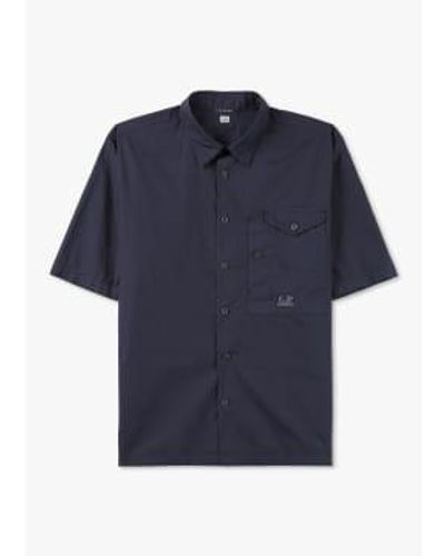 C.P. Company S Popeline Short Sleeved Shirt - Blue