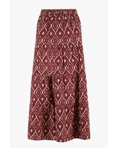 Zusss Long Strip Skirt With Ikat Print /reddish Brown Small