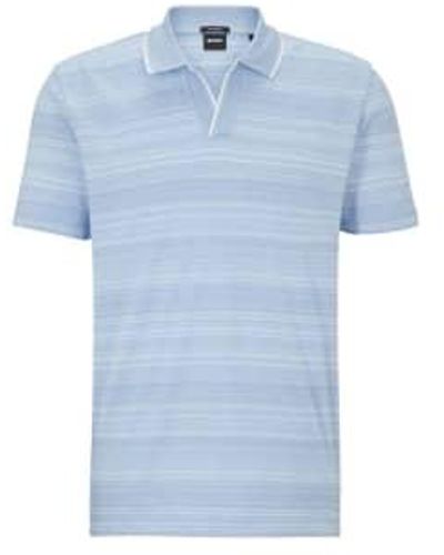 BOSS Boss Pye 16 Open Multi Toned Polo Shirt In Mercerised Cotton - Blu