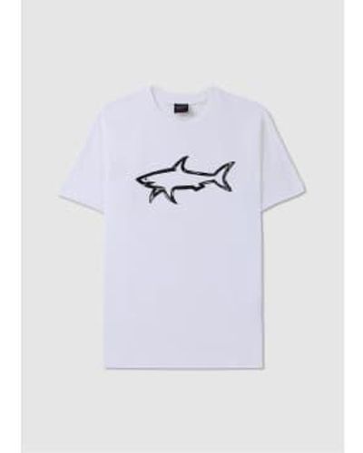 Paul & Shark Paul And Shark Mens Stretch Cotton T Shirt With Shark Print In - Bianco