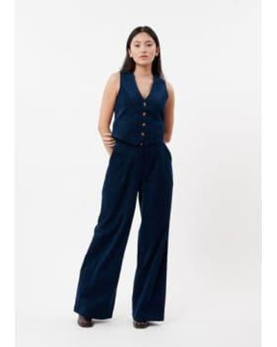 FRNCH Philo Fine Corduroy High Waisted Wide Leg Trouser - Blue