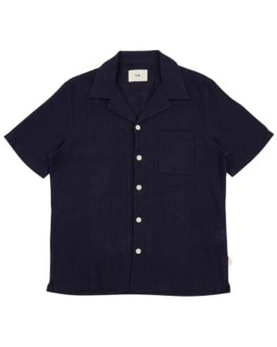 Folk Ss Soft Collar Shirt Open Weave Check - Blue