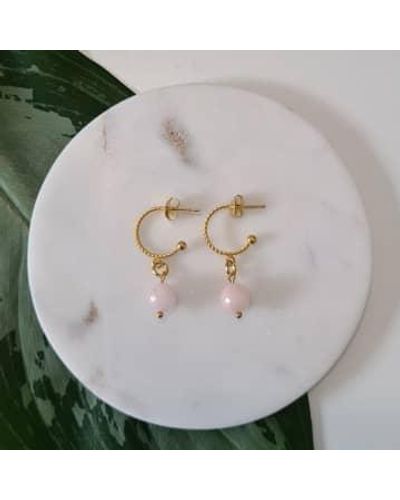 Golden Ivy Gigi Steel Earrings Pink Jade - White