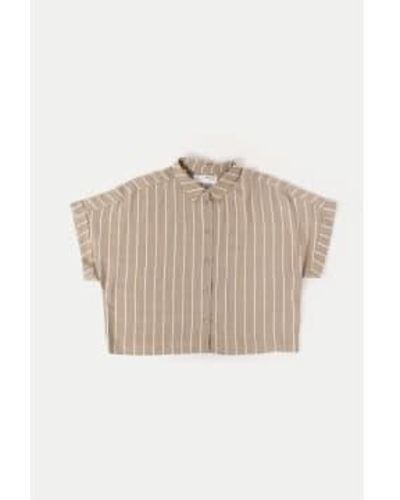 SELECTED Greige Viva Striped Cropped Shirt - Natural