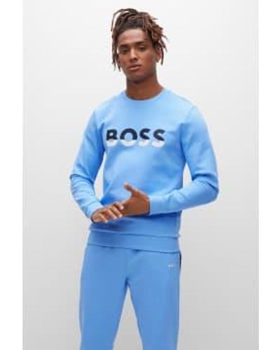 BOSS Mens Cotton Blend Sweatshirt With Colour - Blu