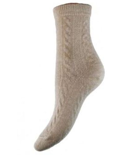 Joya Tan Cable Knit Wool Blend Socks 4-7 - Natural