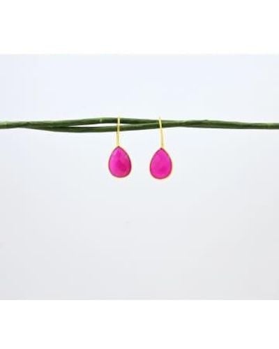 Schmuckoo 18K Plated Sterling Silver Drop Earrings Pink Onyx - Rosa