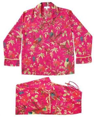 Powell Craft Hot Bird Printed Ladies Pajamas With Yellow Pom Trims M/l - Pink