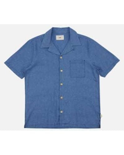 Folk Short Sleeved Soft Collar Shirt Light Waffle 2 - Blue