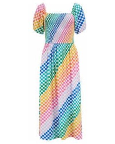 Sugarhill Jolene Shirred Checkboard Dress - Blu