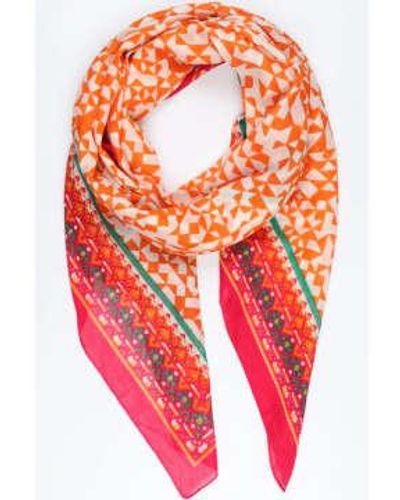 Miss Shorthair LTD Miss Shorthair 3146of Cotton Mosaic Print Scarf With Patterned Border - Pink