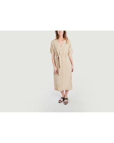 People Tree Belted Dress In Linen India - Bianco
