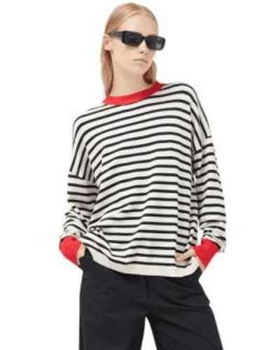 Compañía Fantástica Long Sleeve Top In And White Stripes With Red From - Bianco