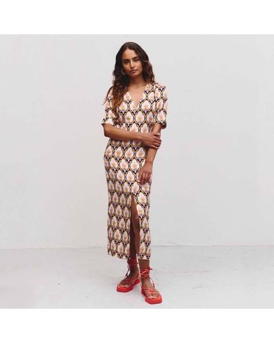 Idano Anael Printed V Neck Dress - Multicolour