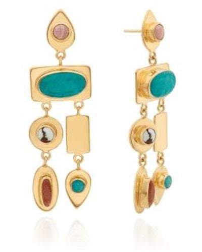 Anna Beck Multi-shape Drop Statement Earrings Turquoise / Gold Plated - Metallic
