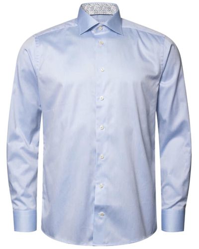 Eton Sky Blue Contemporary Fit Signature Twill Shirt With Floral Contrast Details