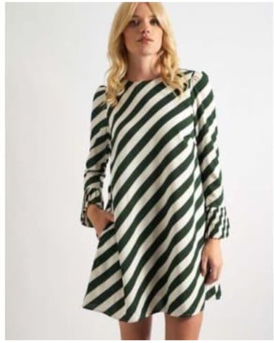 Louche London Megann Pleat Cuff Mini Dress Diagonal Lines 8 - Green