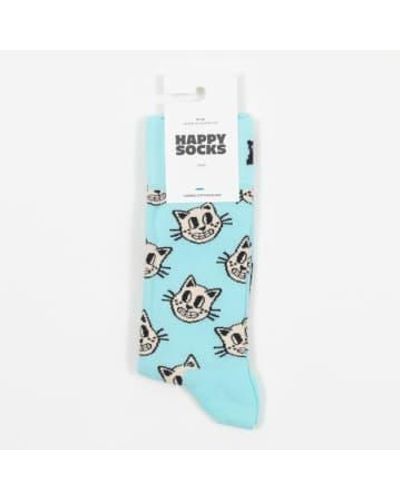 Happy Socks Chaussettes chat en bleu clair