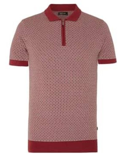 Remus Uomo Patterned Quarter Zip Knit Polo - Red