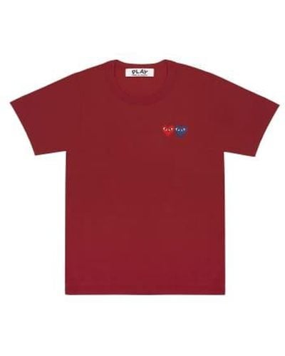Comme des Garçons Burgundy Womens Play T Shirt With Double Heart - Rosso