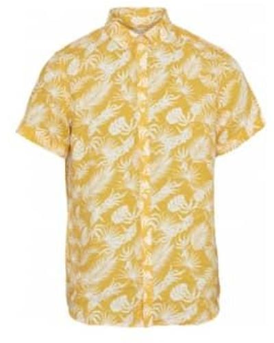 Knowledge Cotton 90747 Bedrucktes Leinenhemd mit kurzen Ärmeln - Gelb