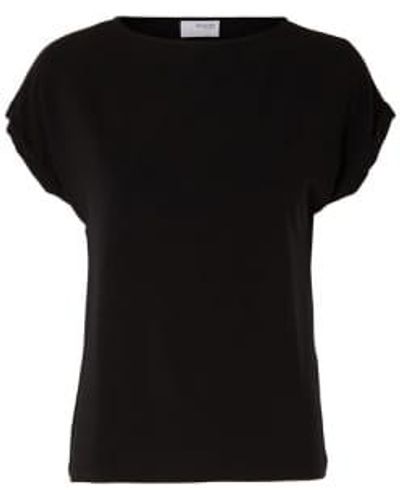 SELECTED Bellis Boat Neck Tee - Black