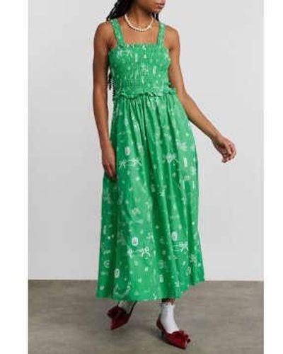 Damson Madder Keira Shirred Midi Dress / Xs - Green
