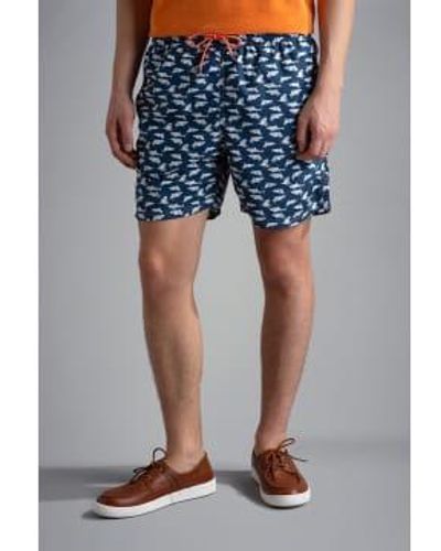 Paul & Shark All Over Shark Print Swimming Shorts - Blue