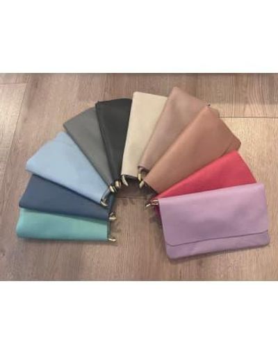 Anorak Marlon Italian Leather Clutch Bag With Detachable Strap - Blu