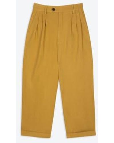 Lowie Drill Ochre Pleat Front Trouser Xs - Yellow